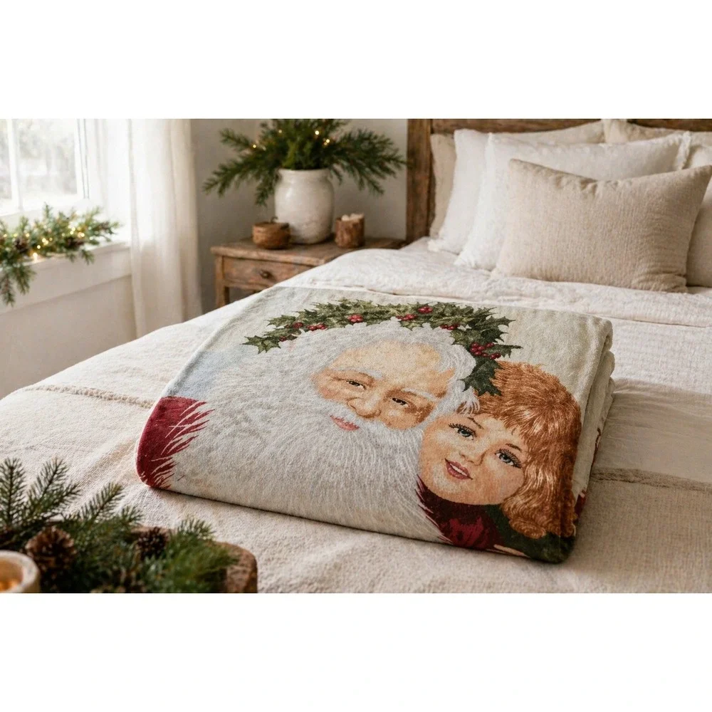 Tina Higgins Santa Child Fleece Throw Blanket Christmas Holiday‎ Cozy Plush 56